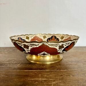 Vintage Meenakari Hand-Painted Brass Pedestal Bowl | Decorative Brass Bowl